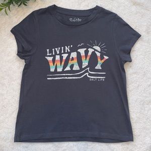 Salt Life Gray T-Shirt Youth Small “Livin’ Wavy” Perfect! YSM
